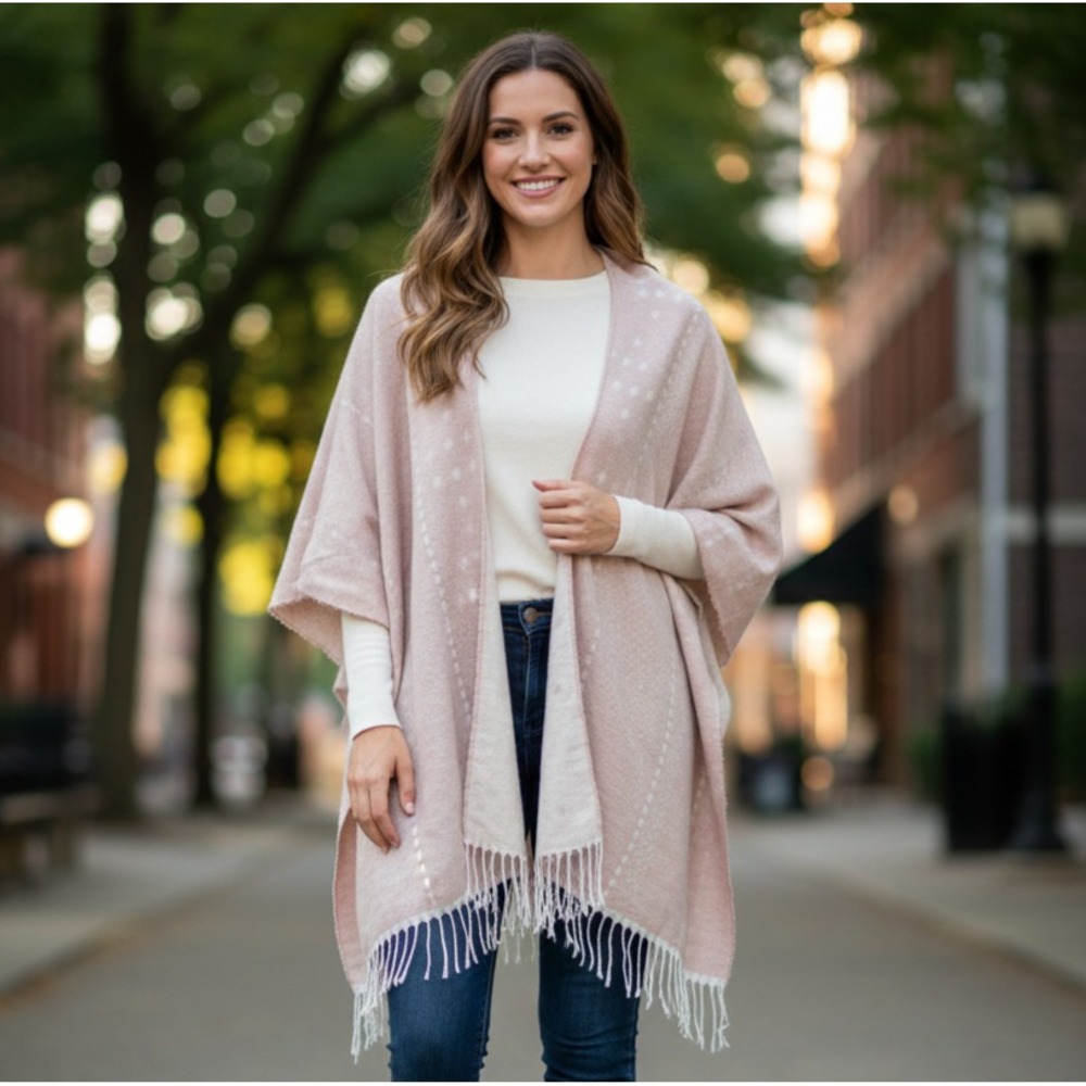 Gentle Fawn kimono‎ Cardigan Women's M/L Blush Pink Open Front Tasseled Fringe